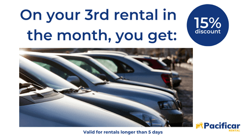 Discount promotion on 3 rentals at Pacificar Rental